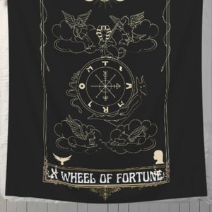 Wheel of Fortune, Major Arcana Tarot Card, Gothic Tapestry | Limited Edition | 100% Polyester Microfiber Wall Drapery with Hems on All Sides