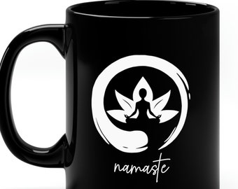 Namaste Dishwasher & Microwave Safe, Lead and BPA Free, 11oz Black Ceramic Mug with C-Handle