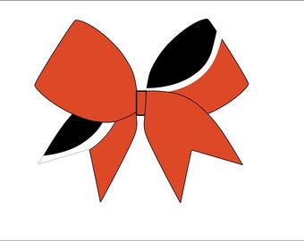 May include: A large red and black bow with white accents. The bow is tied in a knot and has a loop on the top.