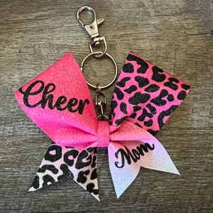 Cheer Mom Cheetah Print Mini Cheerbow Keychains - Several options see photos