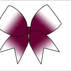 May include: A large, white and burgundy bow with a gradient effect. The bow is tied in a classic style with the ends of the ribbon folded over.