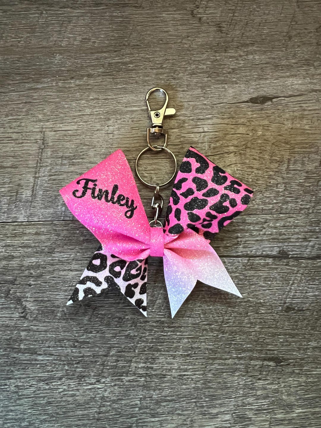 Cheetah Print Mini Cheerbow Keychain - Cheetah Print Ombre Glitter - Etsy