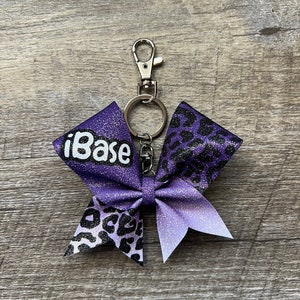 iBase Cheerbow Keychains - Cheetah Print Glitter Sublimation - Base Cheerleader - Cheer bow keychain