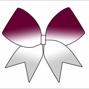 May include: A digitally rendered bow with a gradient effect. The top portion of the bow is a deep burgundy that fades to white. The bottom portion is white with pointed ends. The bow is centered on a white background.