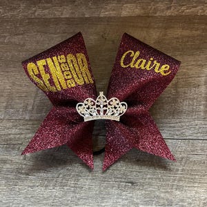 Senior 2027 Cheerbow - Any Year Option - with tiara, rhinestone, or glitter center