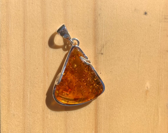 Orange triangle Baltic Amber pendant - image 1