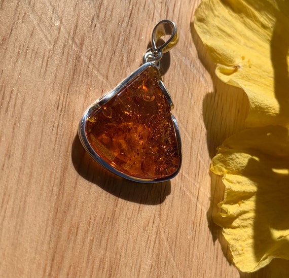 Orange triangle Baltic Amber pendant - image 10