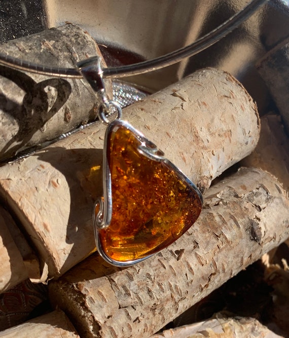 Orange triangle Baltic Amber pendant - image 9
