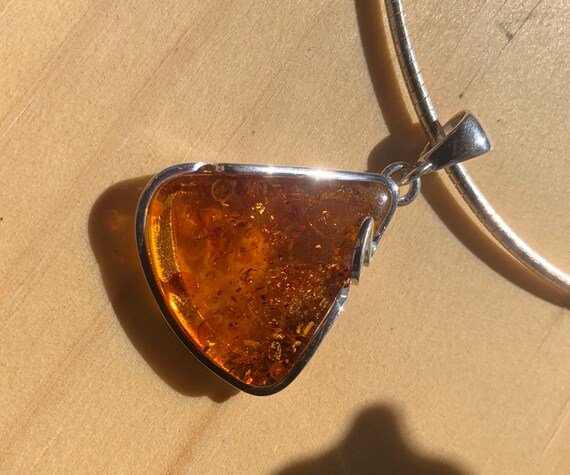 Orange triangle Baltic Amber pendant - image 4