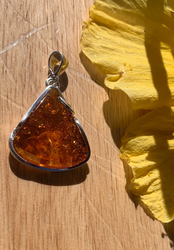 Orange triangle Baltic Amber pendant - image 8