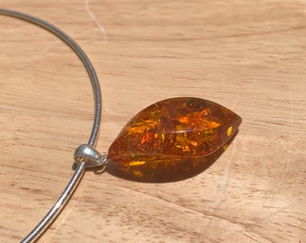 Orange Baltic Amber pendant sterling silver 925