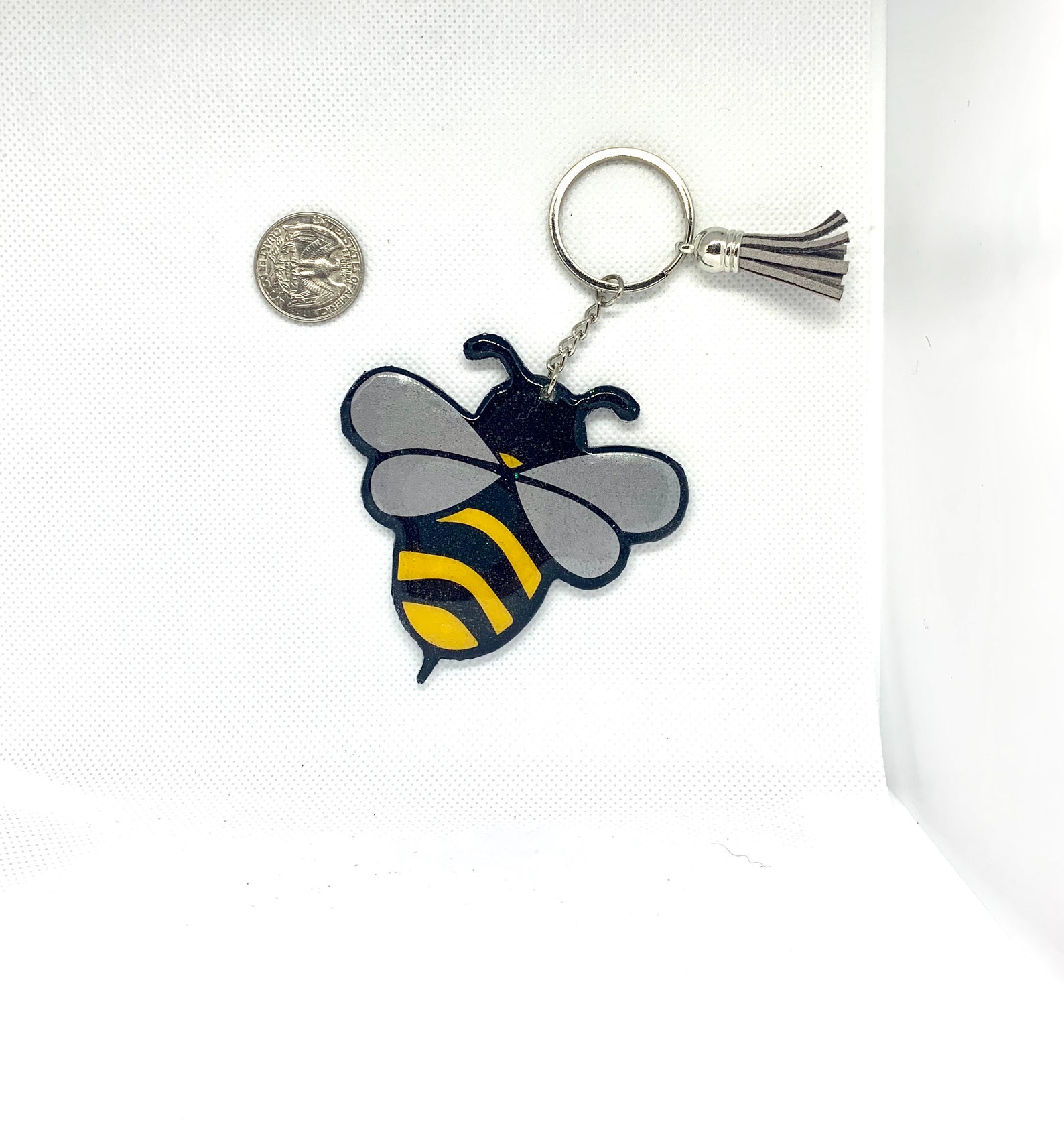 Bumble Bee Keychain with Tassel Tassel Keychain Glitter Etsy