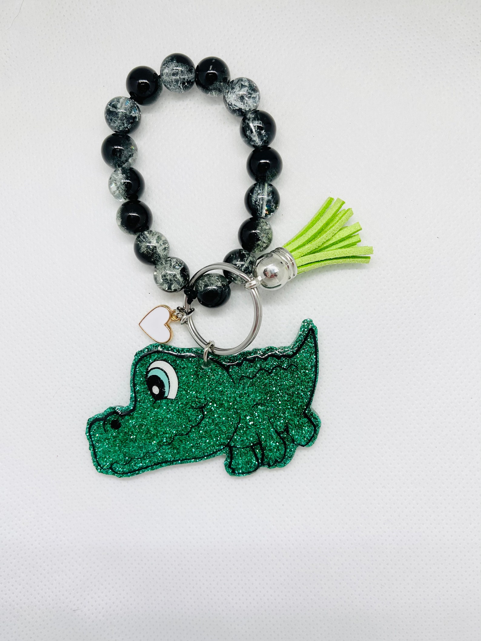 Cute Alligator Keychain Bracelet Beaded Keychain Glitter Etsy