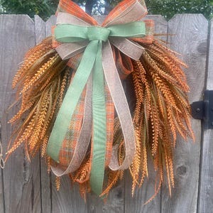 Fall Bead Grass Wreath with Interchangeable Bow: Rustic Farmhouse Thanksgiving Decor