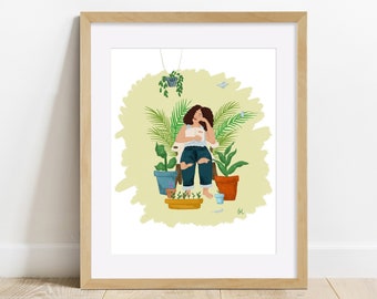 Backyard Naps - Digital Download Art Print Illustration Woman Plants Nature Resting Peace