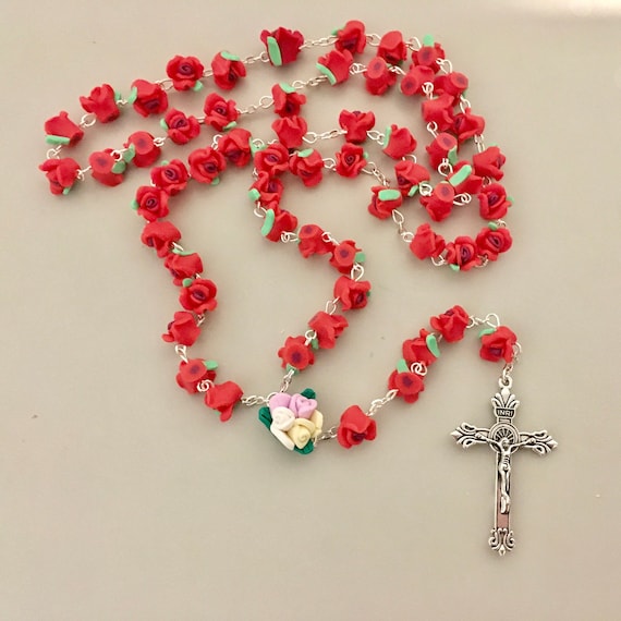 New Beautiful RED Roses Rosary, Small Roses, Beautiful Rosary, Pray 