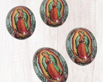 4pcs Virgen De Guadalupe Glass Cabochons, Jewelry Making (18 x 25mm)