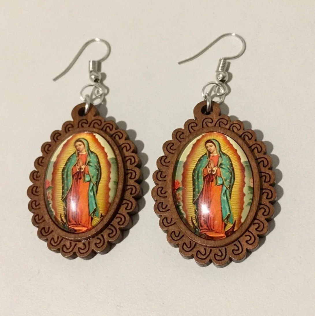 Gold Plated Tri Color Virgin Mary Hoop Earrings Virgen Guadalupe Arete –  Fran & Co Jewelry