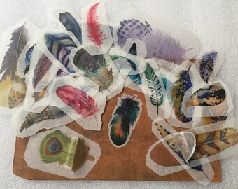 20pcs Feathers WHASI sticker, paper stickers, random length,  random styles ,scrapbooking material, scrapbook,decorative stickers