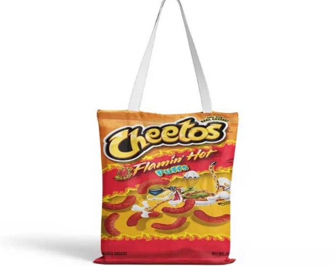 Featured listing image: Hot Cheetos Printed canvas tote bag, funny gift, teacher gift, gift idea, hot spicy Lovers