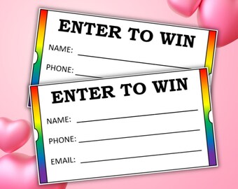 Valentine's Day Raffle Tickets Rainbow Lotto Enter To Win Ticket Printable Fundraiser Wine Gift Basket Ideas Valentine Love Black Letters |