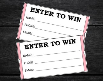 ENTER TO WIN Raffle Tickets Light Pink and Black | Printable Tickets | Downloadable Document | Wine Gift Basket | Birthday Raffle Ticket Pdf