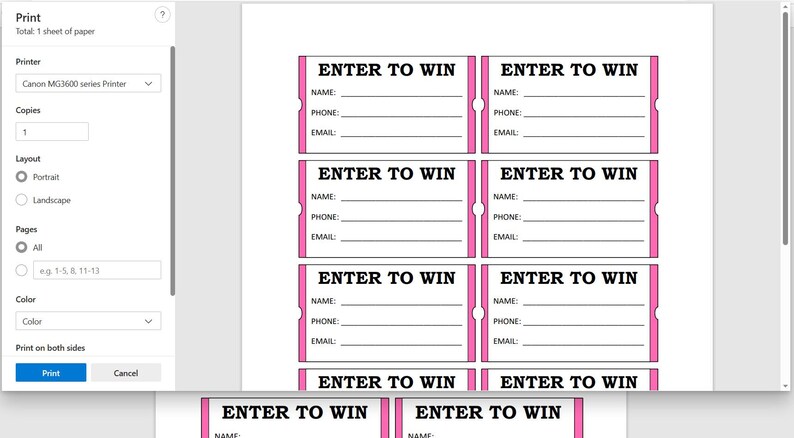 Pink Printable Raffle Tickets ENTER TO WIN Raffle Tickets Hot Pink and Black | Printable Tickets ...