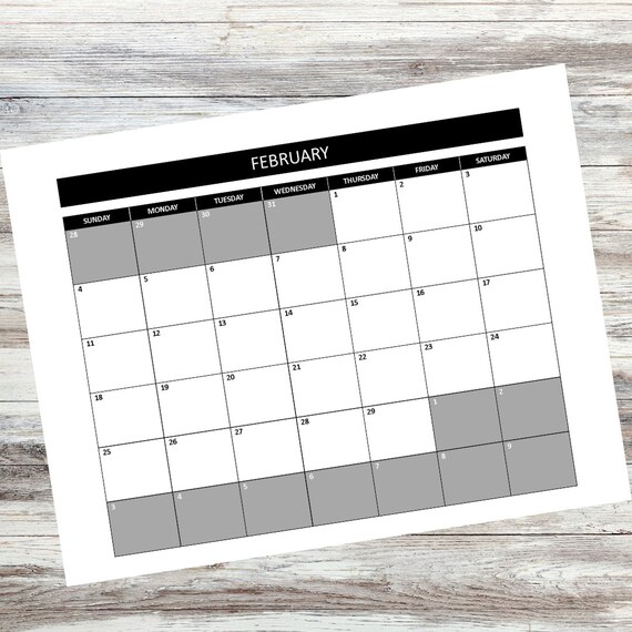 2024 February Printable Calendar Download PDF PNG JPG Document Minimalist  Black White Gray February Monthly Calendar - Etsy