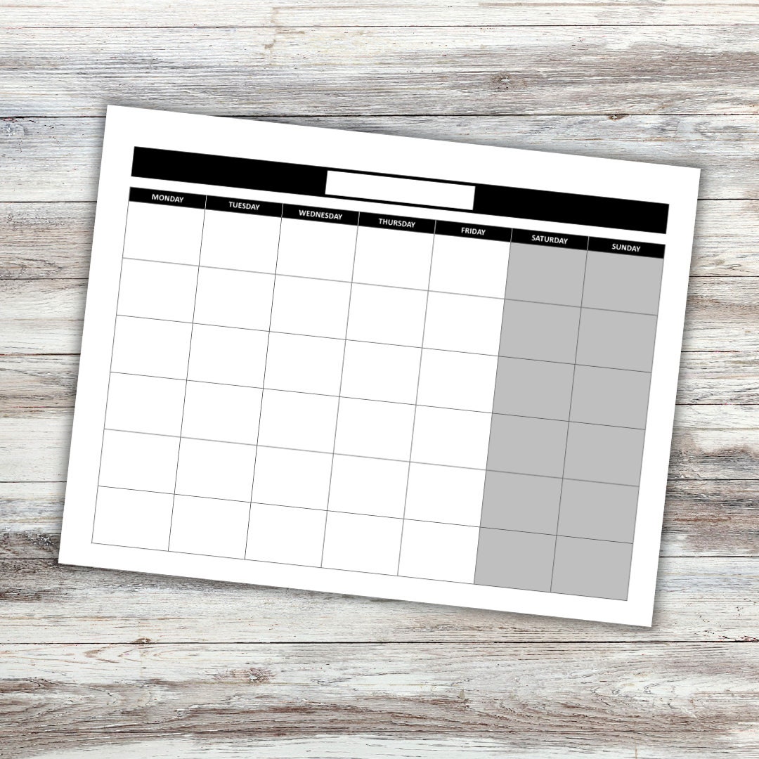Blank Calendar Printable Download PDF Document Minimalist Black White ...