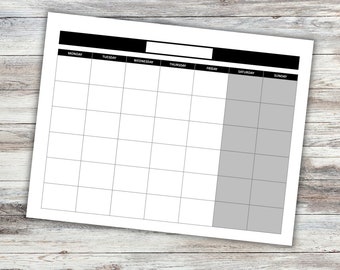Blank Calendar Printable Download PDF Document Minimalist Black White Gray Monthly Calendar 31 Day Month Planner 8x11