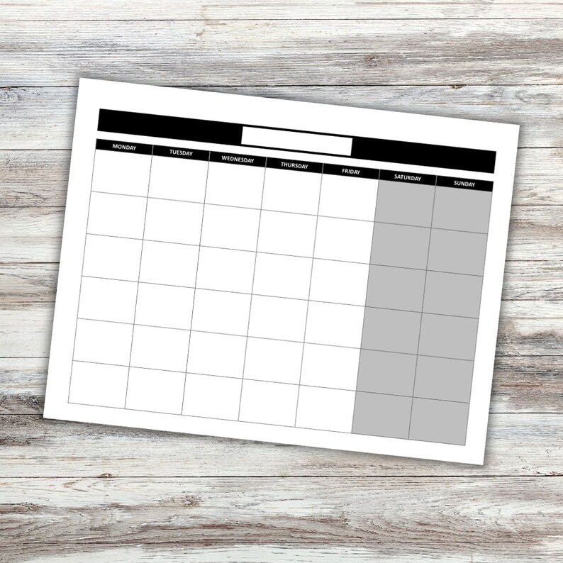Blank Calendar Printable Download PDF Document Minimalist Black White ...