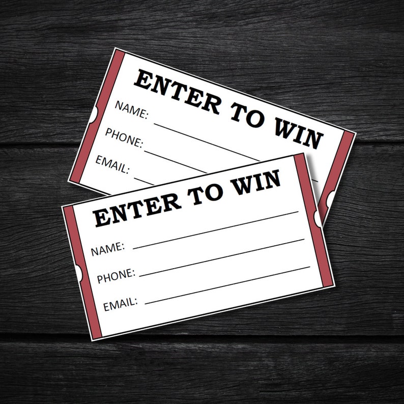 ENTER TO WIN Raffle Tickets Red Stub Black Letters Printable Etsy