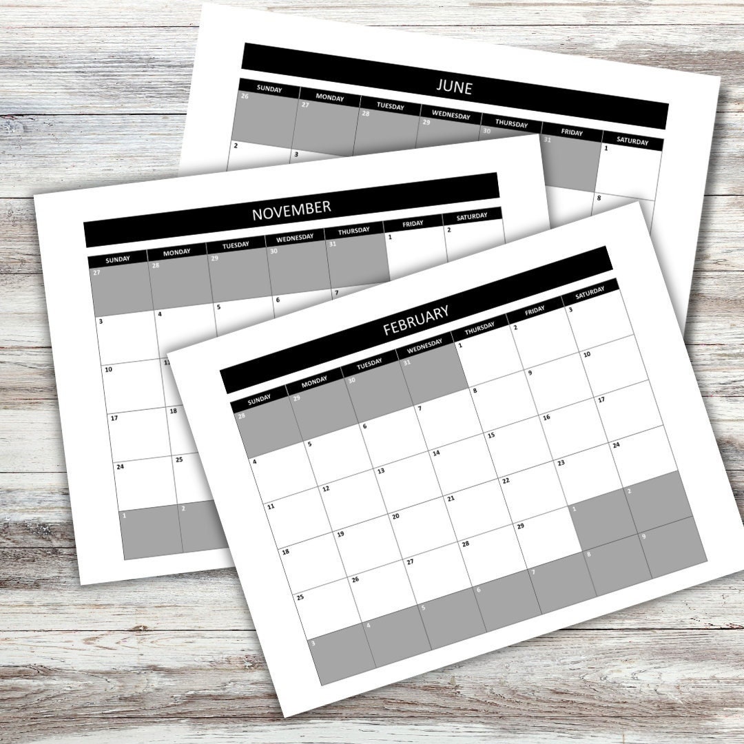 2024 Monthly Printable Calendar Download JPG Document Minimalist Black ...