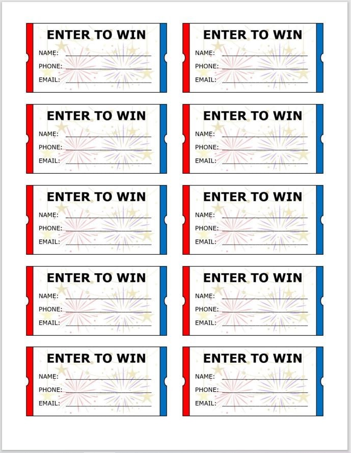 New Year's Eve Raffle Tickets ENTER TO WIN Fireworks Printable Tickets