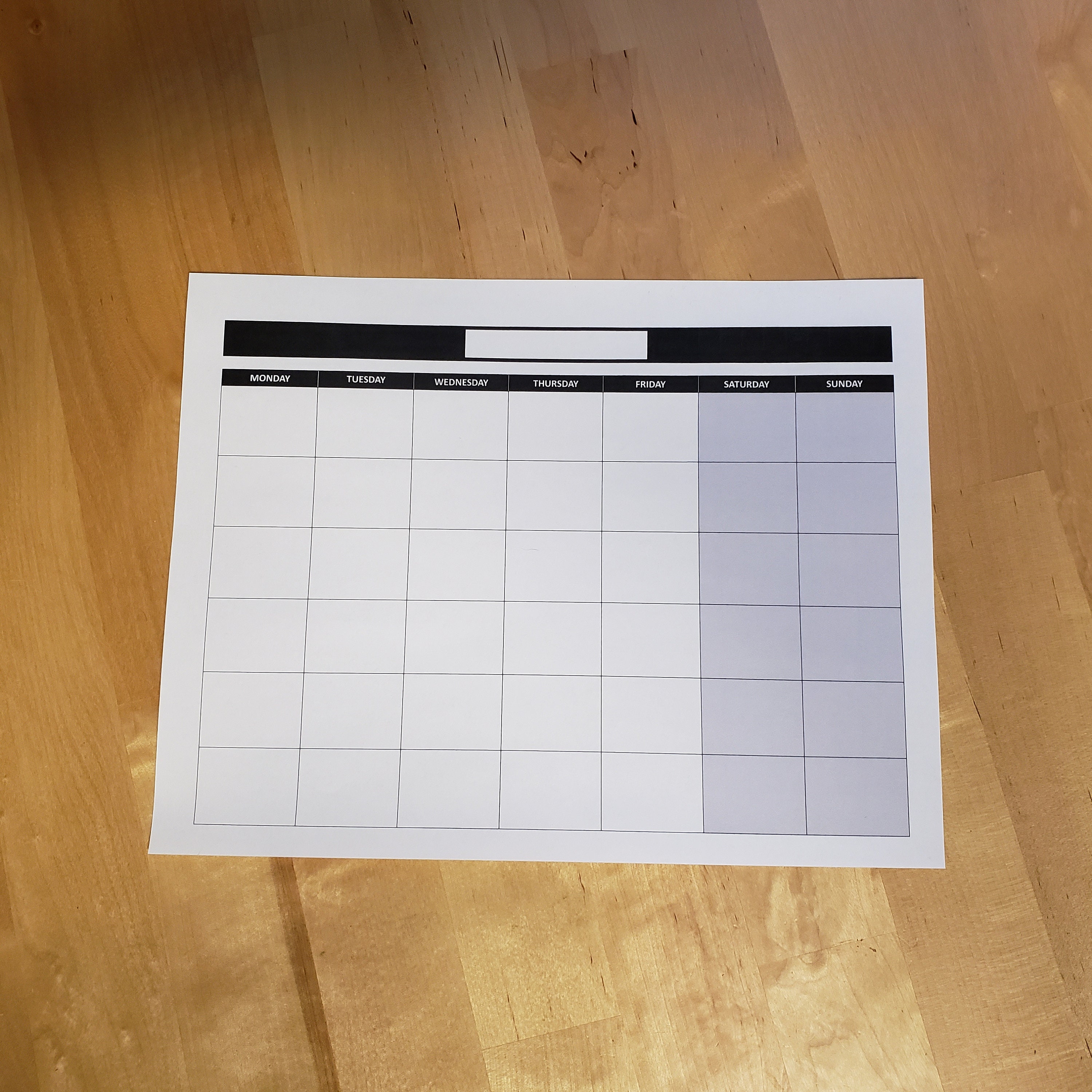 Blank Calendar Printable Download PDF Document Minimalist Black White ...