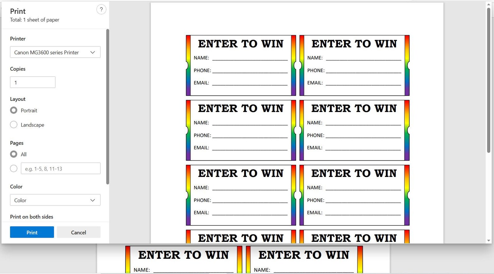 ENTER TO WIN Raffle Tickets Rainbow and Black Printable Tickets ...