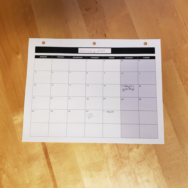 Blank Calendar Printable Download PDF Document Minimalist Black White ...