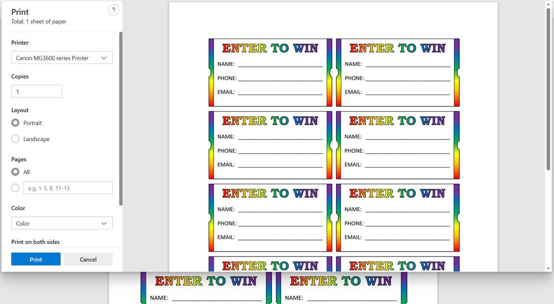 ENTER TO WIN Raffle Tickets Rainbow and Rainbow| Printable Tickets ...