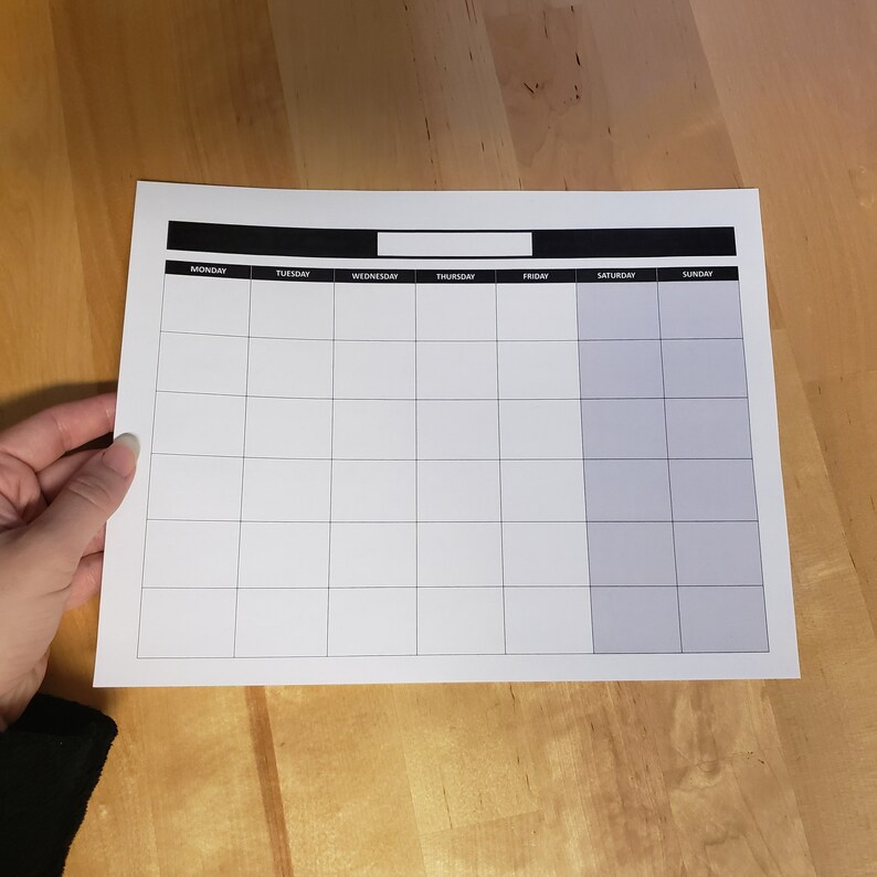 Blank Calendar Printable Download PDF Document Minimalist Black White ...