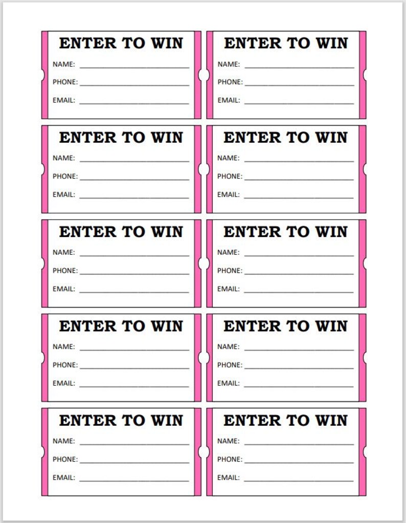 Pink Printable Raffle Tickets ENTER TO WIN Raffle Tickets Hot Pink and Black | Printable Tickets ...