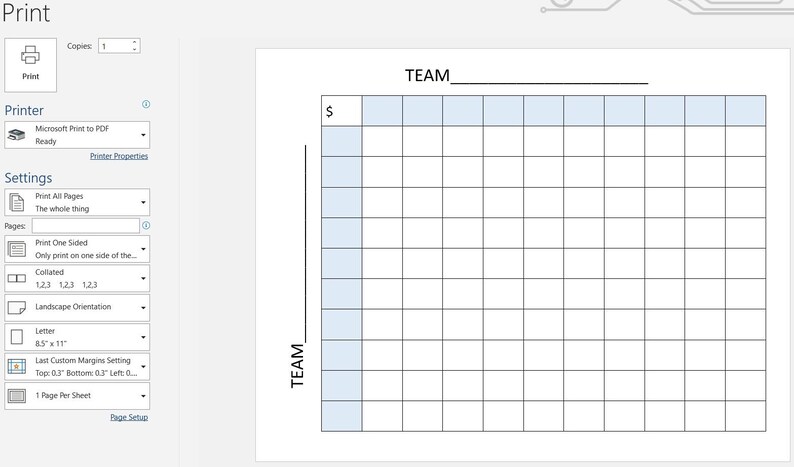 Simple Game Squares Instant Download PDF Printable Raffle Teams Guess ...