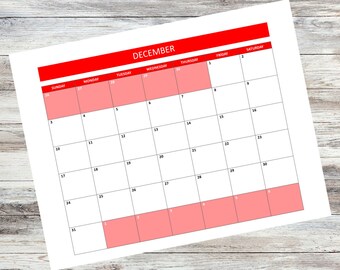 2023 December Printable Calendar Download PDF PNG JPG Document Minimalist Red White Black | December Monthly Calendar | Christmas Calendar