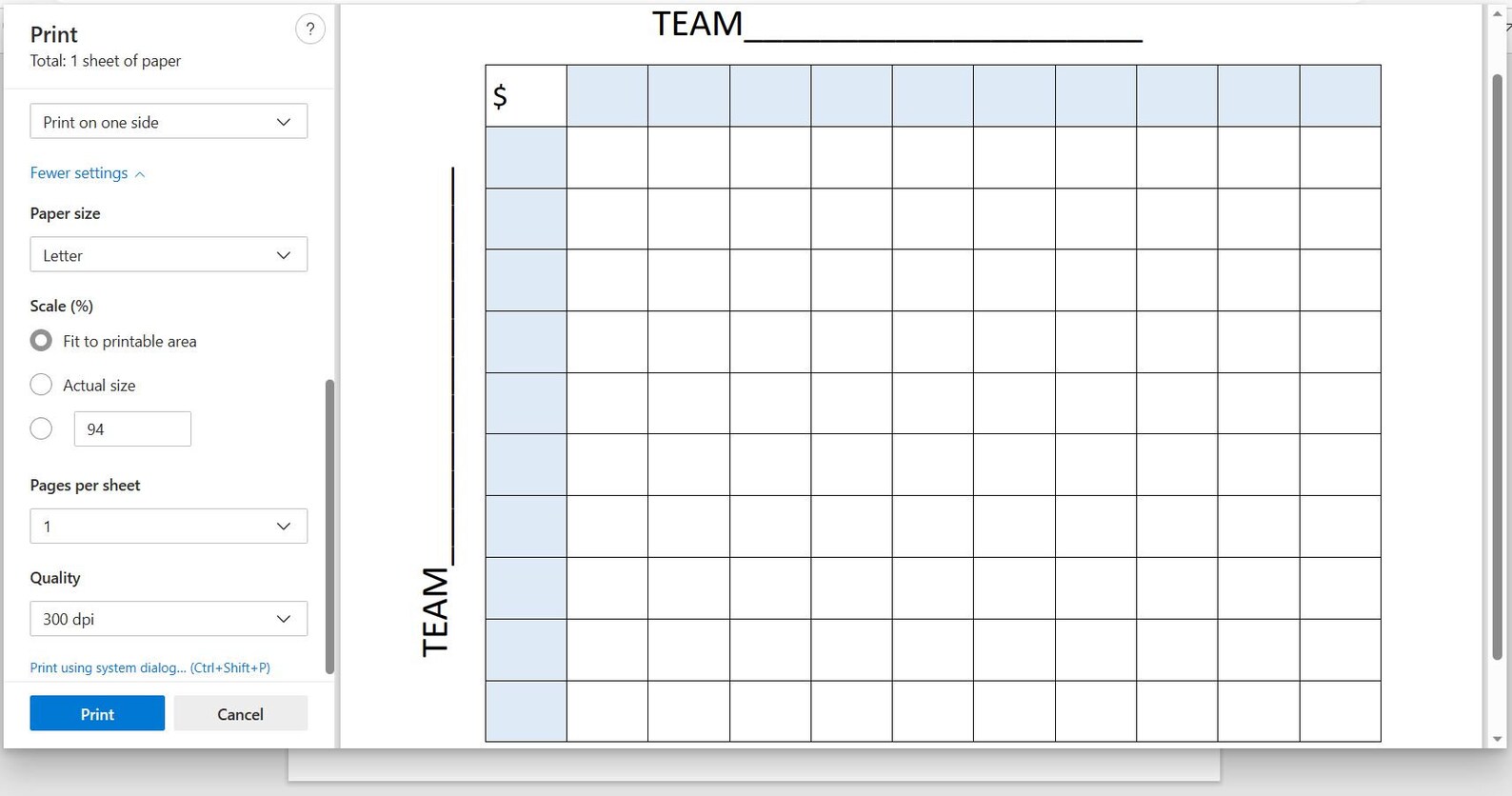 Simple Game Squares Instant Download PDF Printable Raffle Teams Guess ...