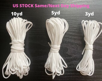 1/8" White Round Elastic Cord: Soft Sewing Mask Elastic
