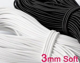 HEMYLU Elastic Cord 18 inch (3mm) x 33ft, White Elastic String Bungee Shock Cord with Nylon Sleeve and Heavy Strength for Crafting DIY Sewing