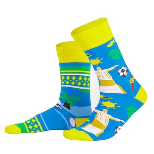 The Brazil Socks - Mismatched Socks for Men and Women, Mid Calf Socks, Fun Socks, Cute Socks - Made with Premium Combed Cotton