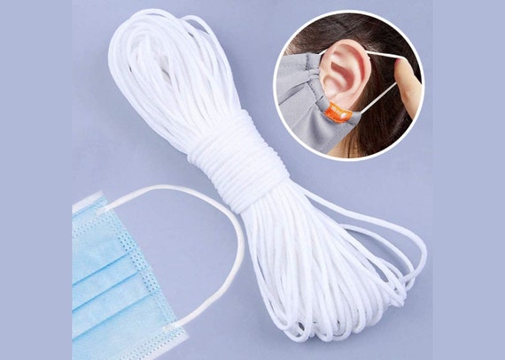 3mm Soft White Elastic Cord: Sewing Mask Ear Loops