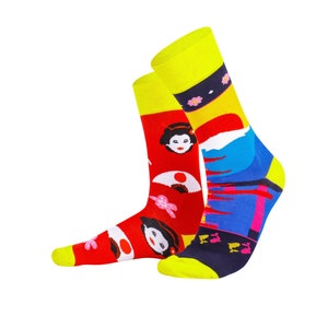 Mismatched Japanese Socks: Combed Cotton Mid-Calf Socks (US 5.5-9)