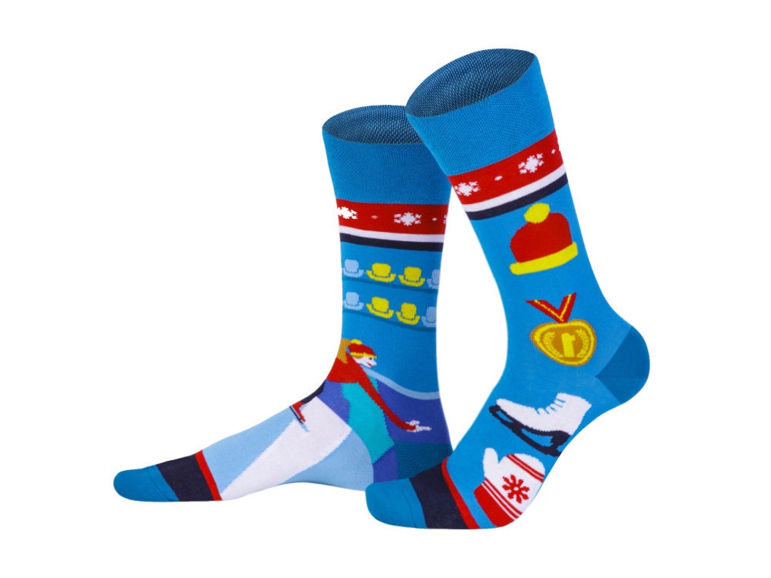 Figure Skating Socks Mismatched Socks for Men and Women, Mid Calf Socks