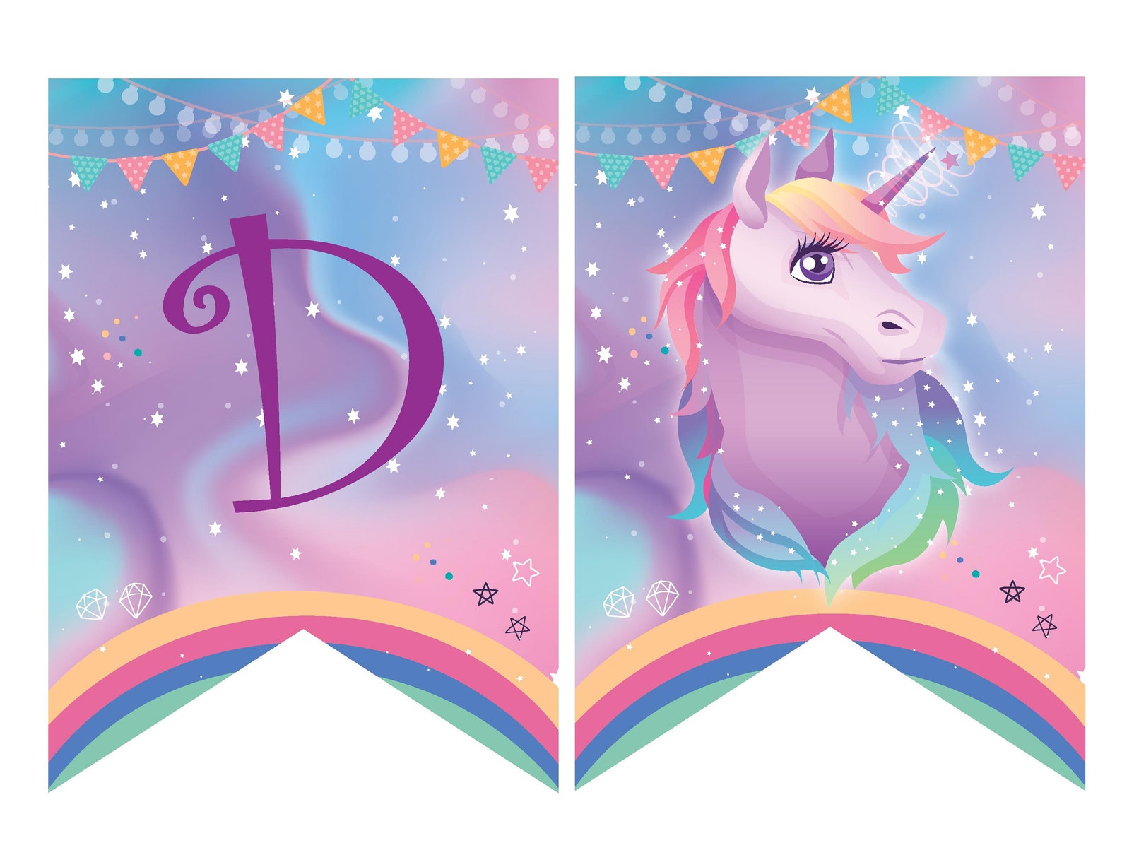 Printable Unicorn Happy Birthday Banner, Rainbow Unicorn Birthday Party ...